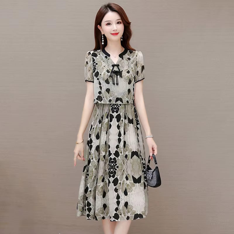 Robe midi élégante à imprimé perlé et boutonnée, effet deux pièces, pour femme, nouvelle collection 