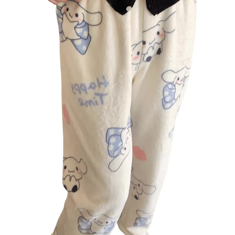 Pantalon de pyjama en flanelle Sanrio Cinnamoroll pour femme, motif dessin animé, automne et hiver, 