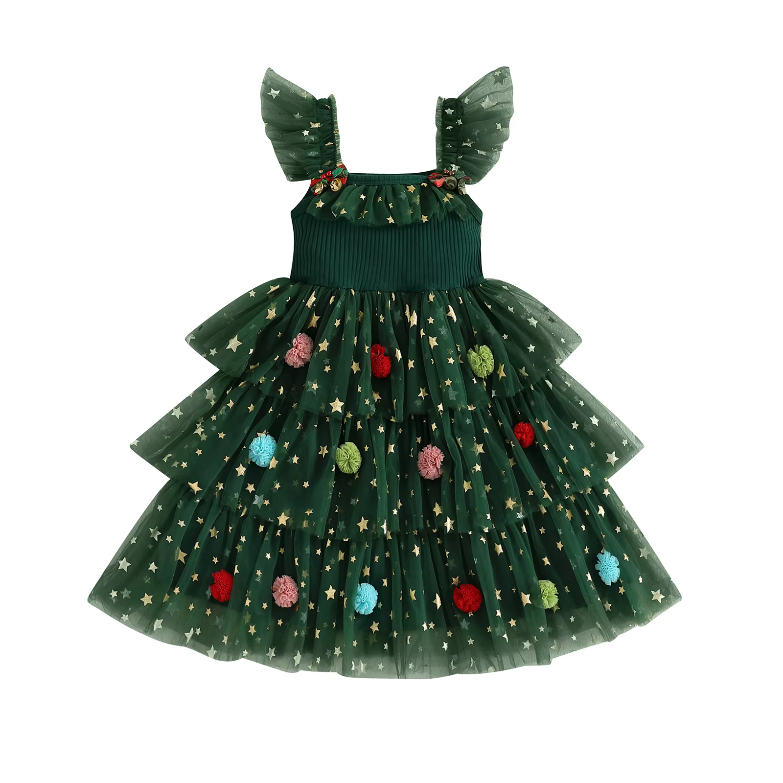 Robe de noël en Tulle pour petites filles de 1 à 6 ans, col carré, manches volantes, ligne a, robe d