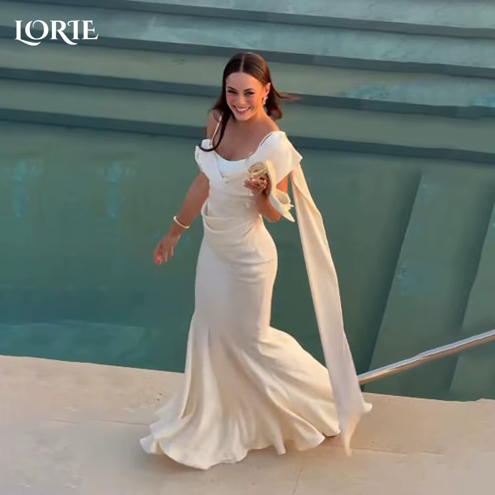 LORIE plage robes de mariée bretelles Spaghetti plis Bobycon sirène robe de mariée froncé robe de ma