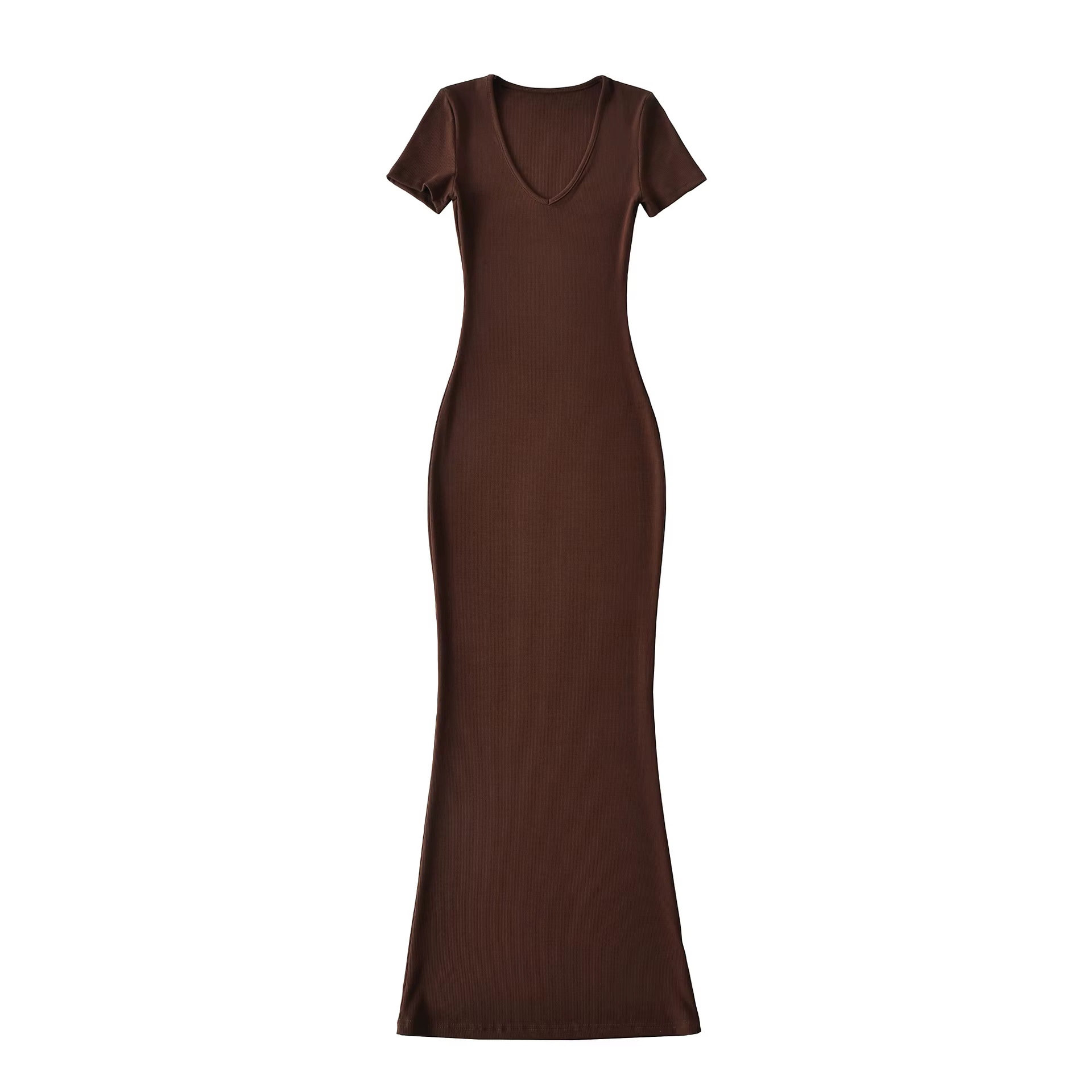 Nouvelle Robe Moulante Sexy d'Été pour Femme, Col en V, Tissu Tricoté, Taille Haute, Jupe Longue, Ma