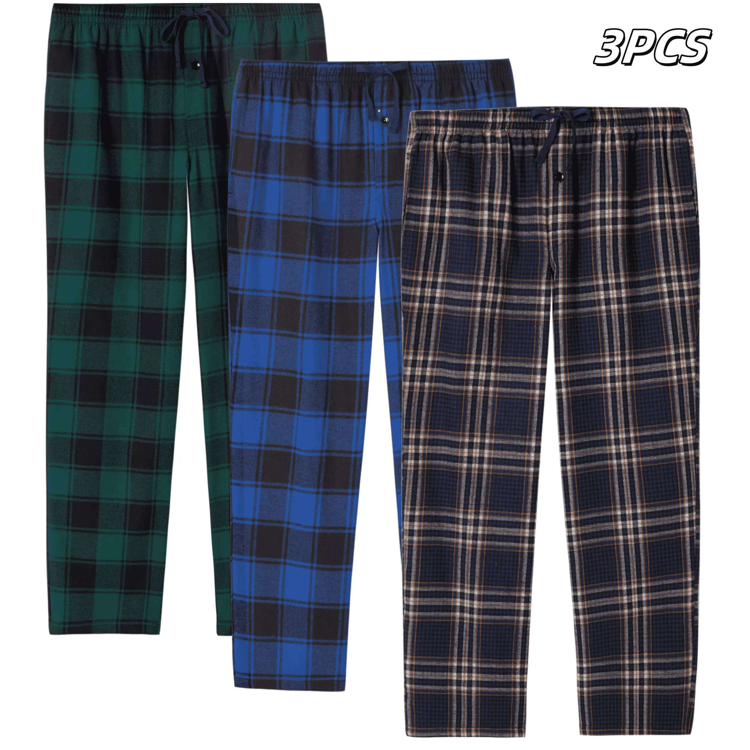 JupiterSecret 3 pièces ensemble pantalon de pyjama pour hommes flanelle coton Plaid vêtements de nui