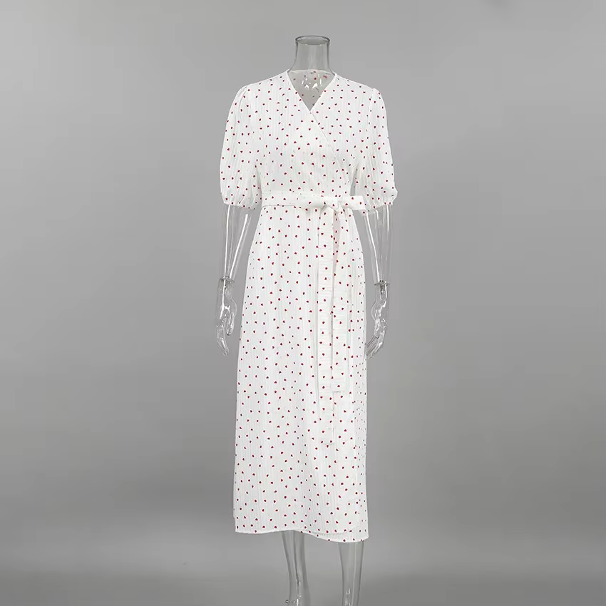 Robe longue ajustée polyvalente à imprimé floral, style français avec nœud papillon, nouvelle collec