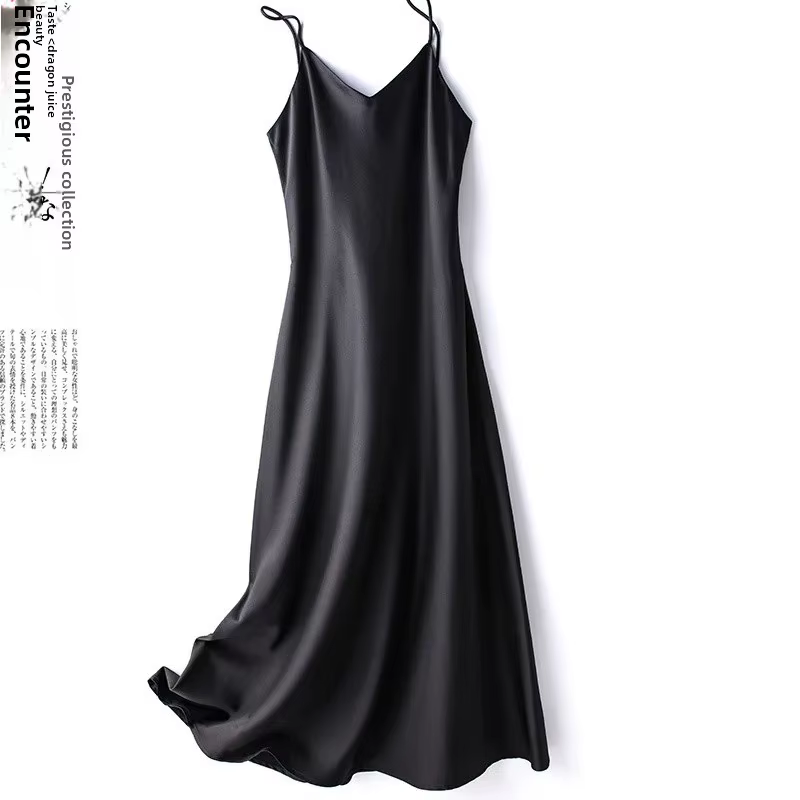 Robe longue en satin de soie pour femme, style décontracté, col en V, sans manches, taille empire, l