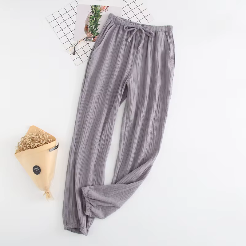 Pyjama japonais pour hommes et femmes, pantalon de maison en coton lavé, double gaze, ample, confort