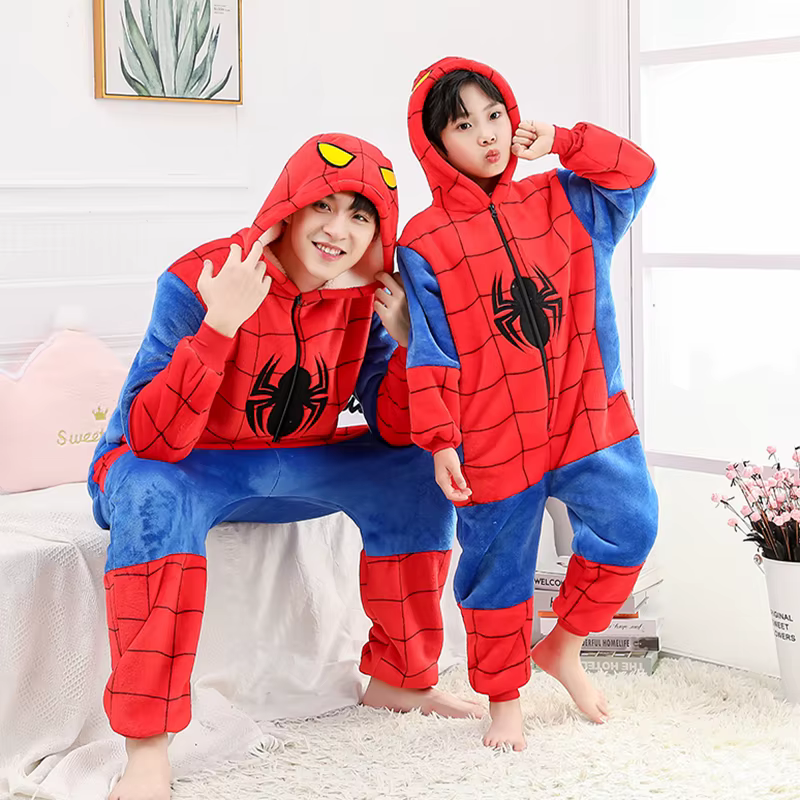 Pyjama en peluche araignée pour adultes, vêtements de nuit en polaire d'hiver, Costume de super-héro