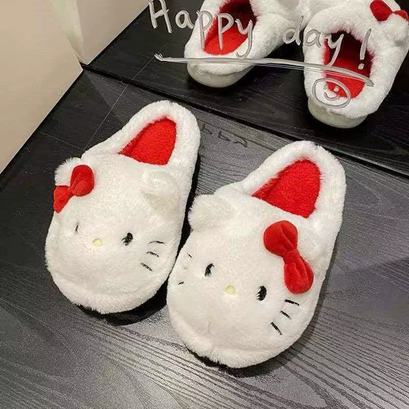 Pantoufles en peluche Hello Kitty, chaussures d'intérieur Kawaii Hello Kitty, chaudes et antidérapan