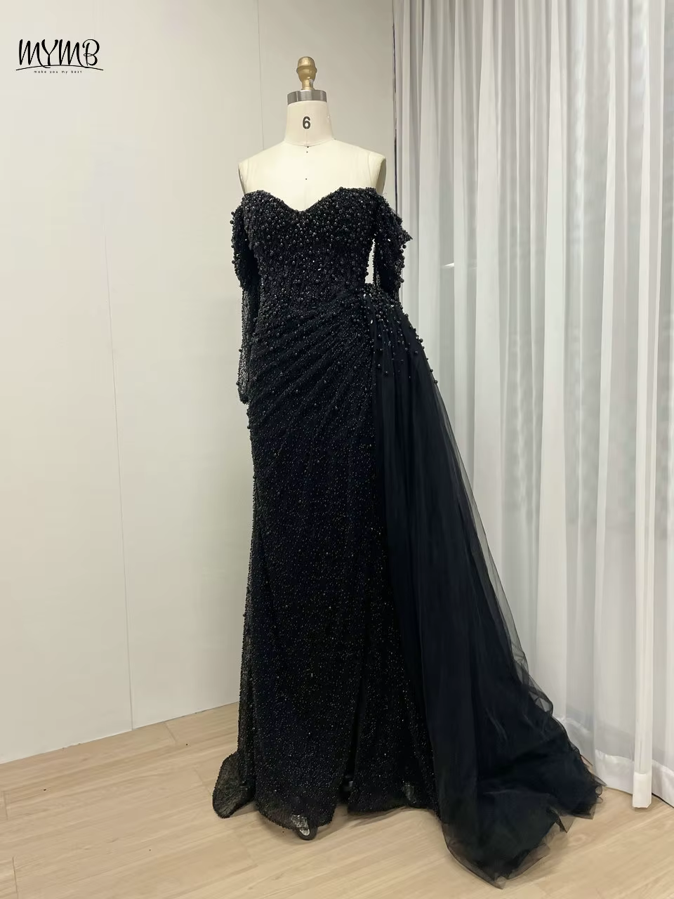 MYMB-Robe de Soirée de Forme Sirène Arabe pour Femme, Tenue de Luxe Élégante, Sans Bretelles, Perlée
