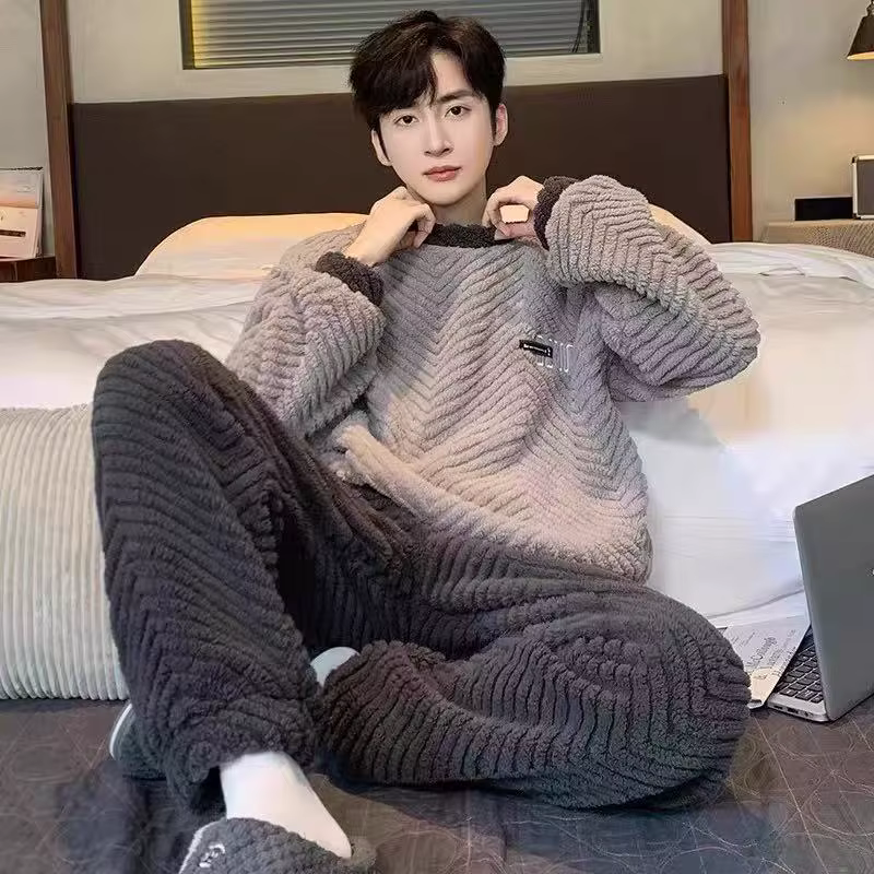 Pyjamas pour hommes en flanelle épaisse de haute qualité automne et hiver vêtements de nuit chauds v