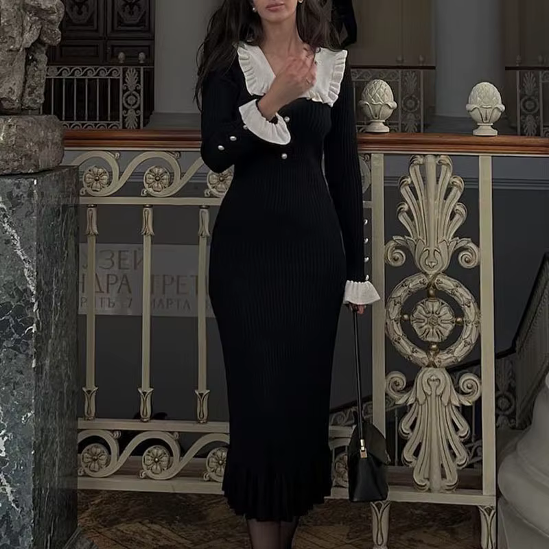 Robes 2025 femme robe à volants tricoté moulante Style simple couleur unie tempérament élégant dépla
