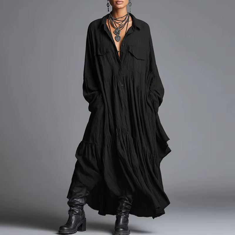 Robes décontractées pour femmes, nouvelle collection vintage, unie, ample, plissée, style bohème, lo