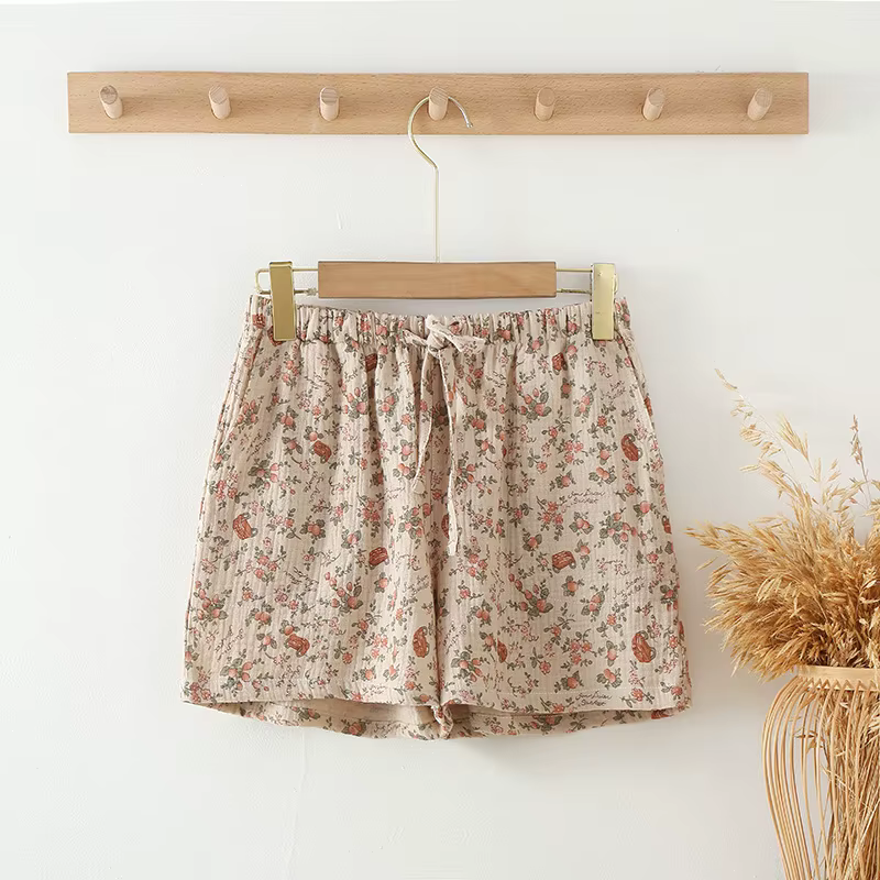 Pyjama en coton pour femmes, Short d'été, pantalon court climatisé, vêtements de maison, imprimé à l