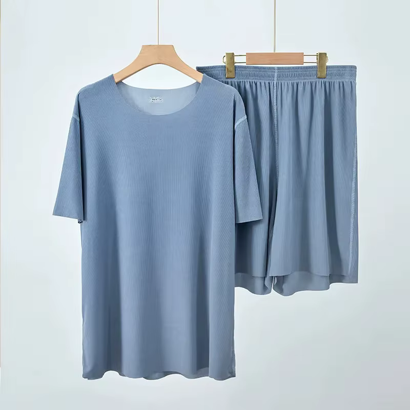 Vêtements de nuit pour hommes et femmes, Style Couple, en soie glacée, pantalons fins à manches cour