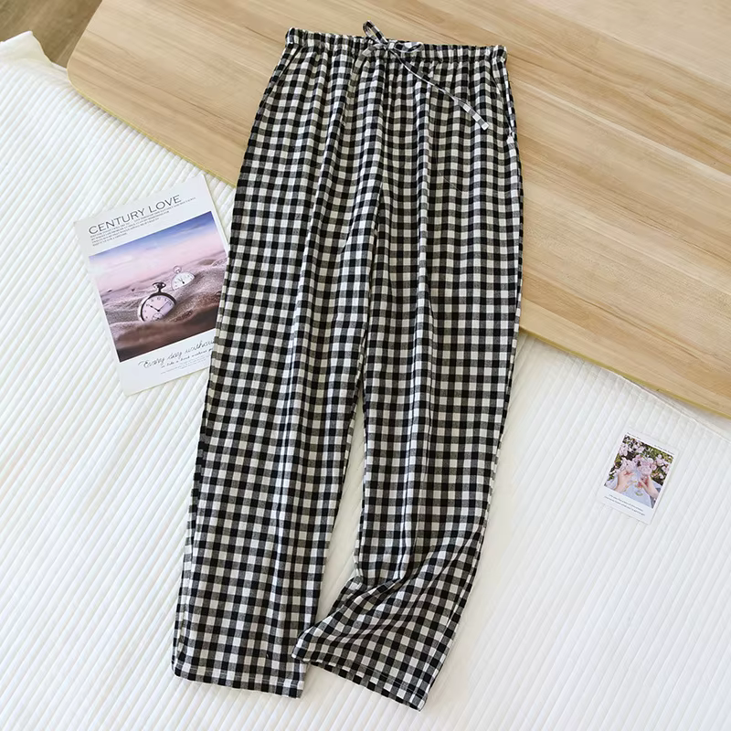 Pantalon de pyjama simple en pur coton pour femme, motif écossais classique, ample et décontracté, a