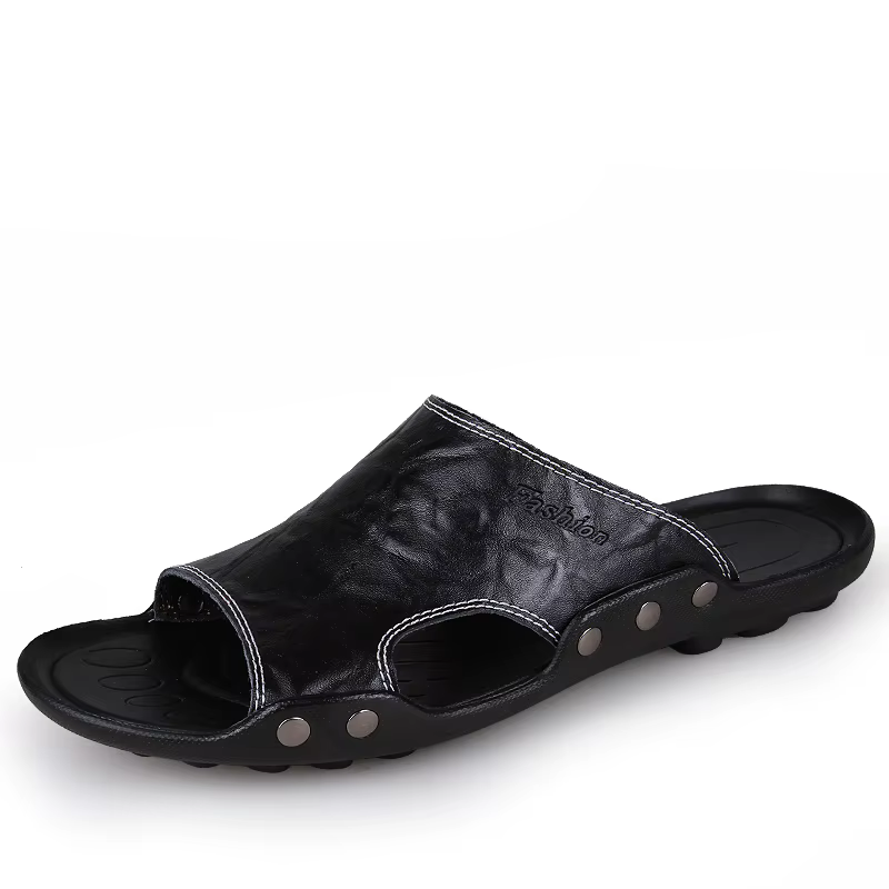 Pantoufles en cuir véritable pour hommes, de haute qualité, marque de luxe, nouvelles chaussures pla