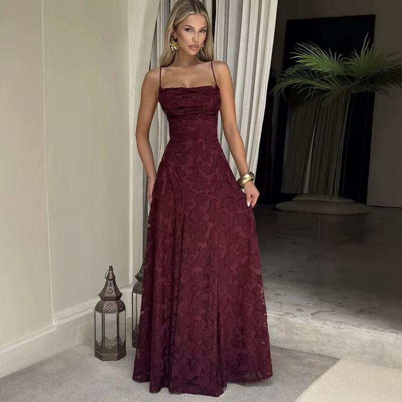 Robe longue à bretelles licou pour femmes, Sexy, élégante, couleur unie, taille haute, sans manches,