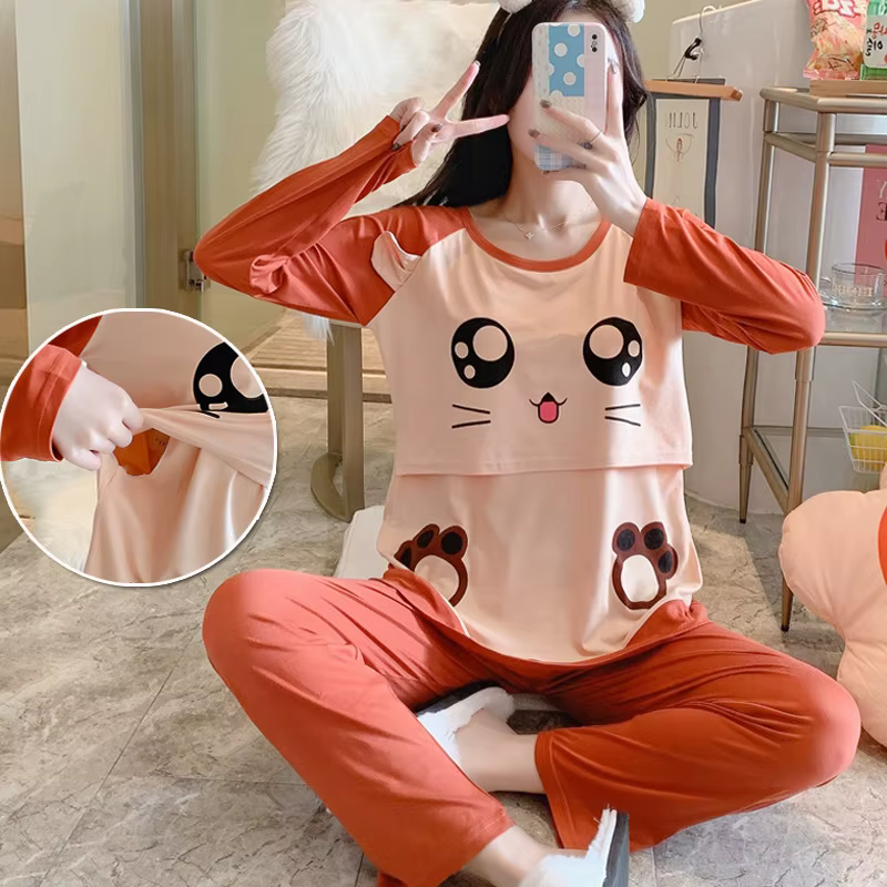 Ensembles de pyjamas de printemps pour femmes enceintes, vêtements d'allaitement, vêtements de nuit,