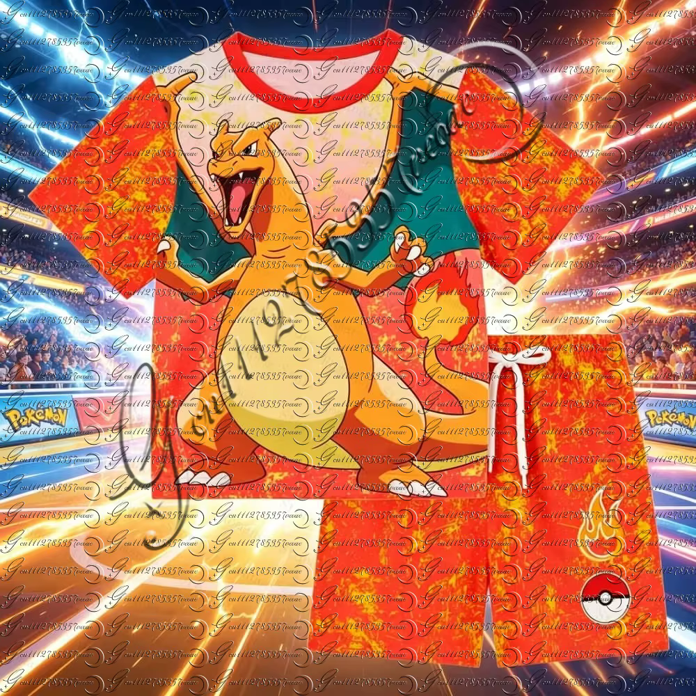 Bandai – pyjama Charizard de type feu/volant, ensemble t-shirt et short pour adultes et enfants, à s
