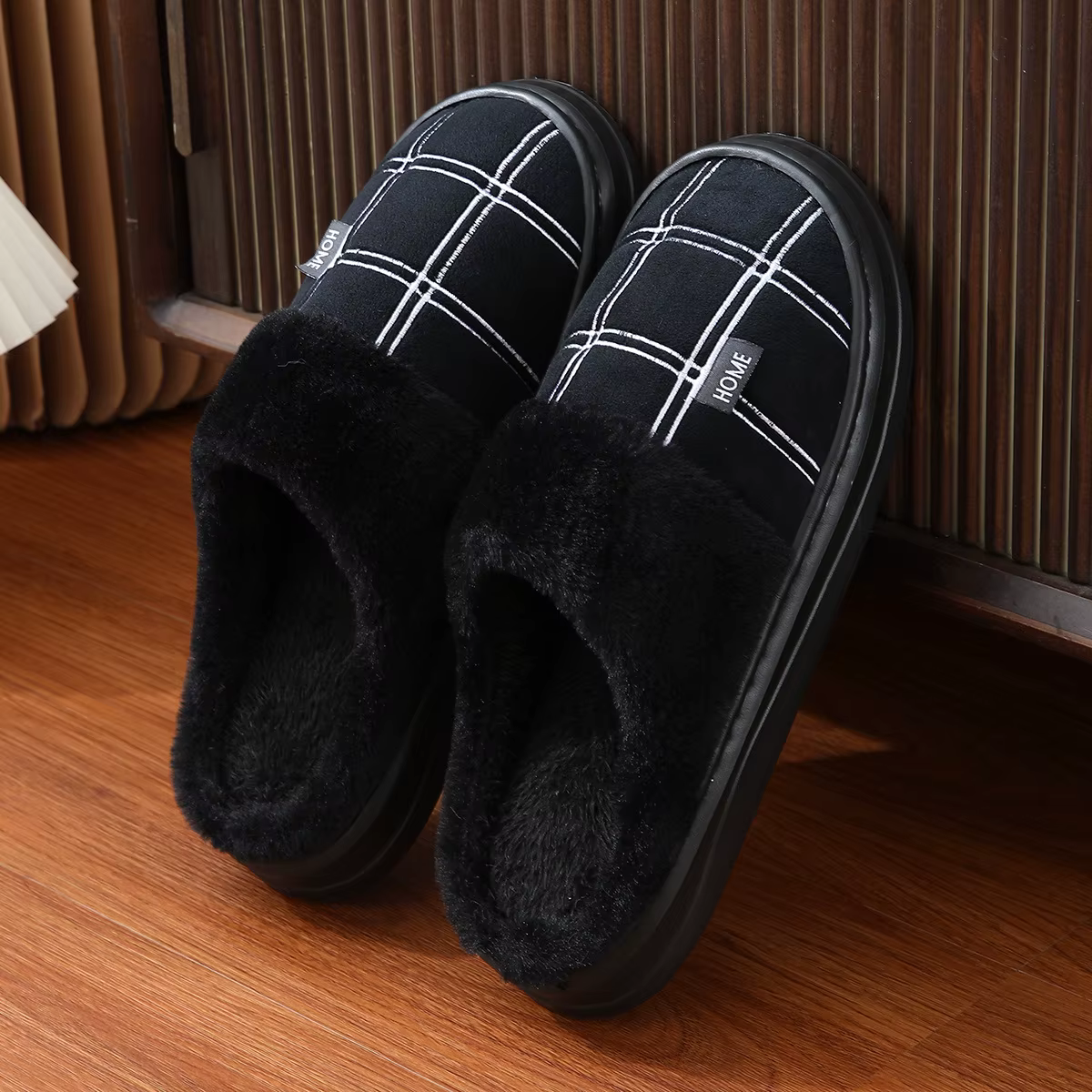 Pantoufles d'hiver Extra Large pour hommes, chaussures de maison en peluche antidérapantes, pantoufl