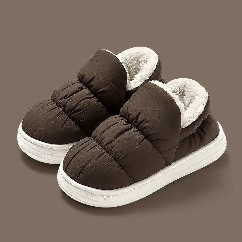 Pantoufles d'hiver en tissu imperméable pour hommes et femmes, chaussures chaudes en peluche, antidé