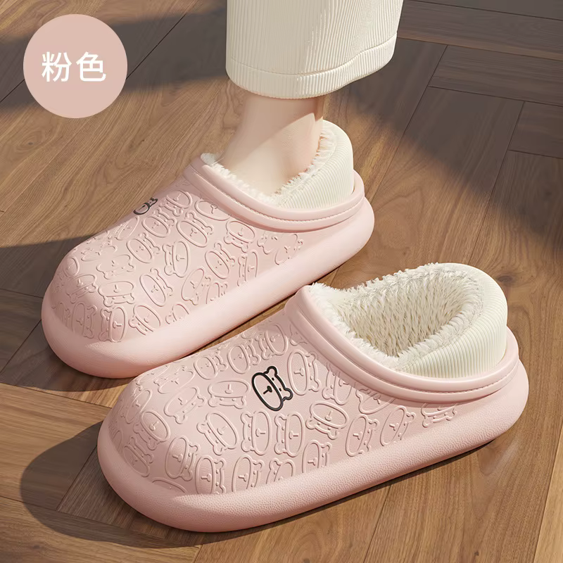 Pantoufles d'hiver imperméables pour femmes et hommes, chaussures antidérapantes en peluche, diaposi