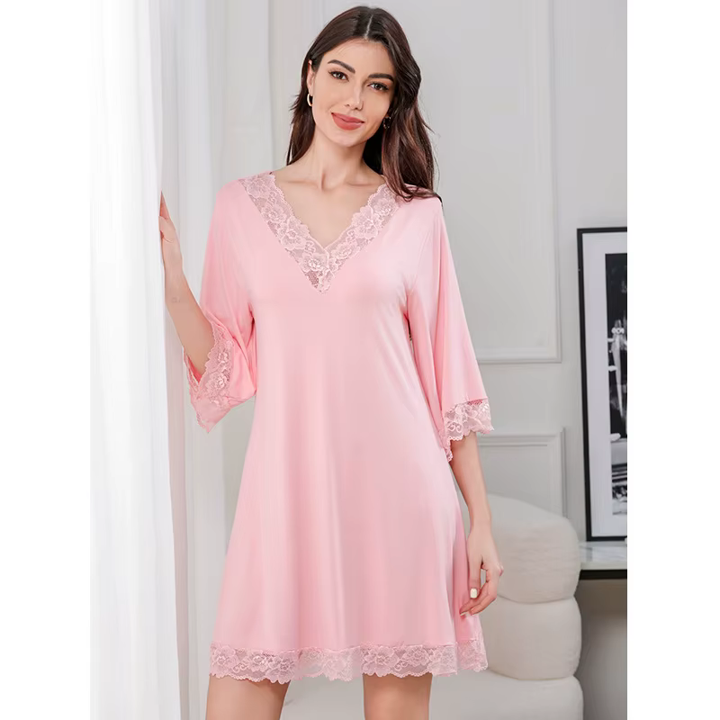 Robe de nuit d'été à manches courtes pour femmes, vêtements de maison, vêtements de nuit doux et con