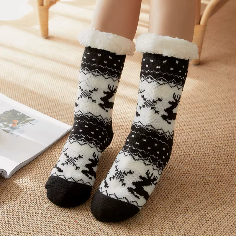 Cadeau de noël pantoufles chaussettes femmes hiver peluche doux flou sol femme moelleux concepteur S