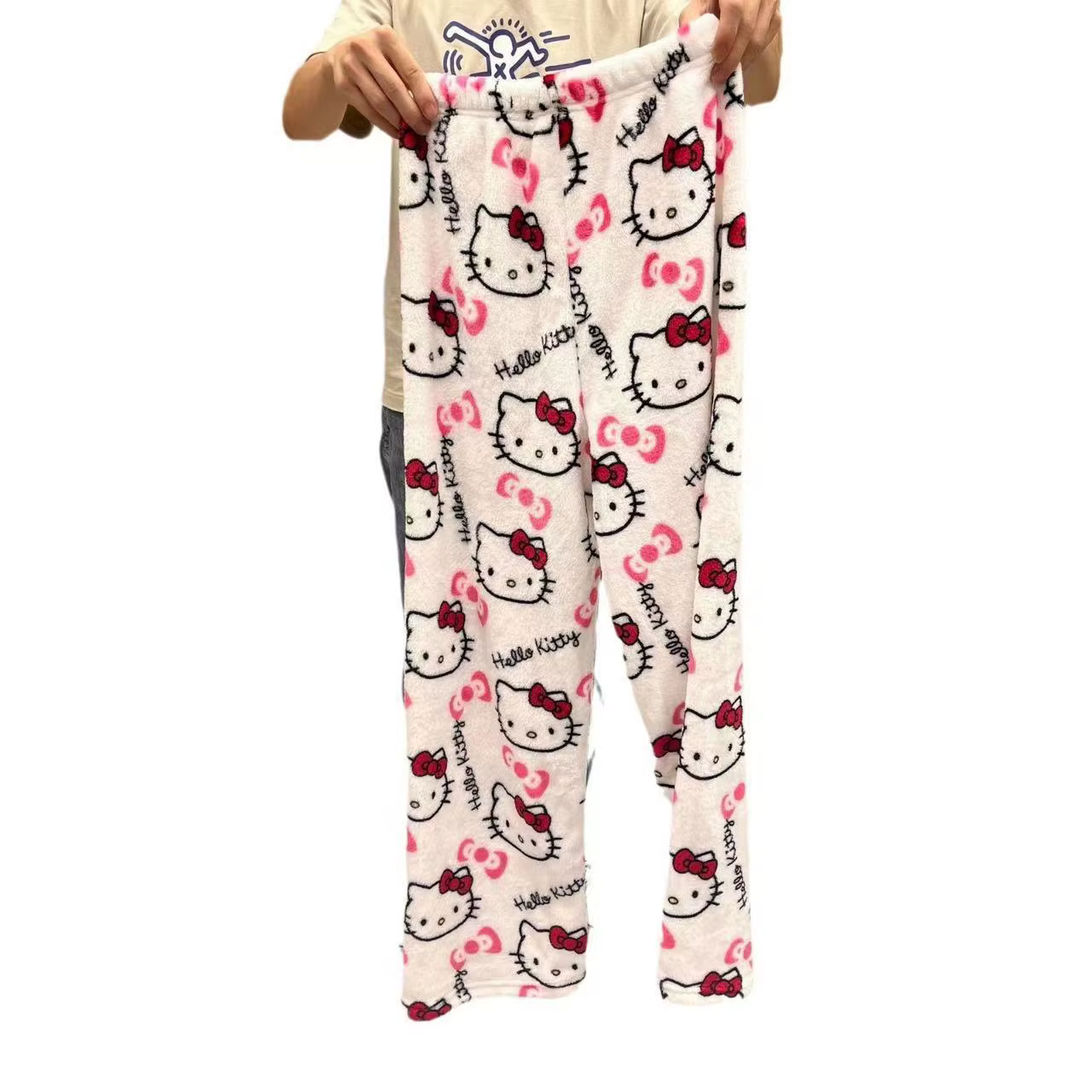 Y2K Anime Sanrio Hello Kitty Pantalon en flanelle Pantalon de pyjama Femme Kawaii Vêtements de maiso
