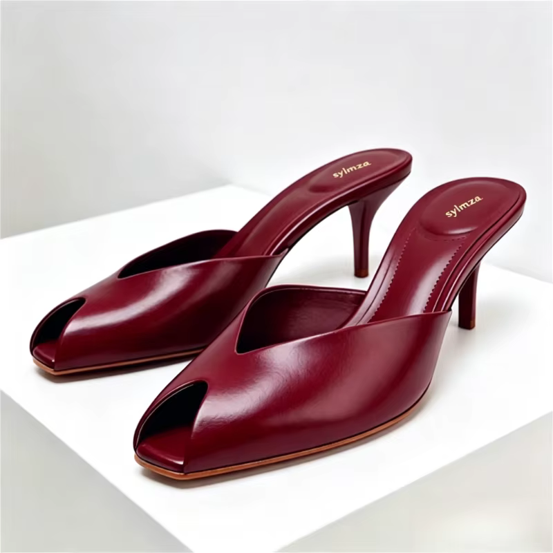 Pantoufles de luxe en cuir verni pour femmes, sandales coulissantes Sexy à bout ouvert, talons hauts