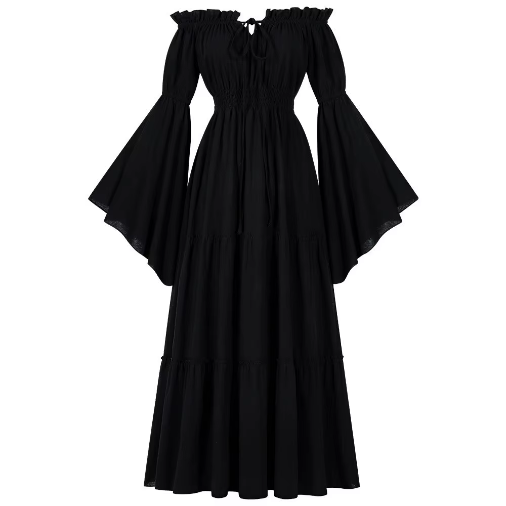 Robe médiévale vintage pour femmes, épaules dénudées, volants longs, robes de la Renaissance victori