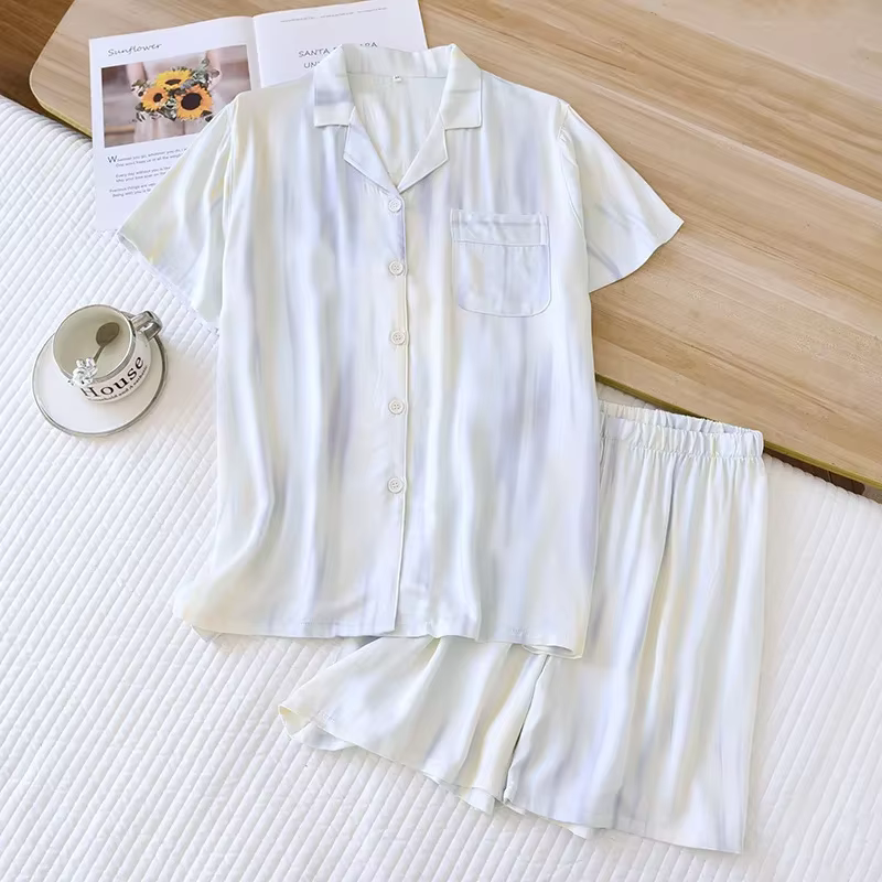 Pyjama à fleurs élégant en Viscose pour femmes, Short à manches courtes, vêtements de détente en Sat