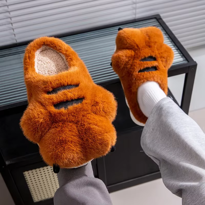 Pantoufles moelleuses de dessin animé mignon pour femmes et hommes, peluche douce, grande patte, ant