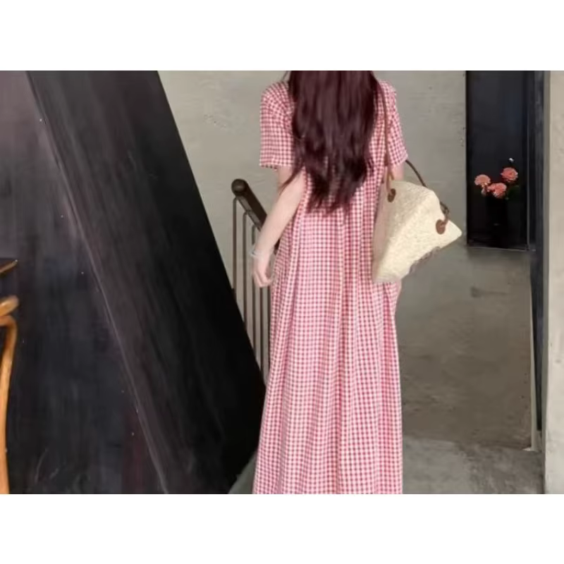 Robe chemise à manches courtes pour femme, robe longue ample et décontractée