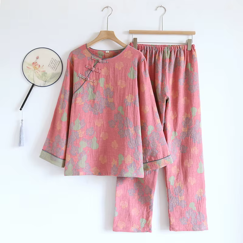 Ensembles de pyjamas en coton de style chinois pour femmes 2026, jacquard vintage teint en fil, gran