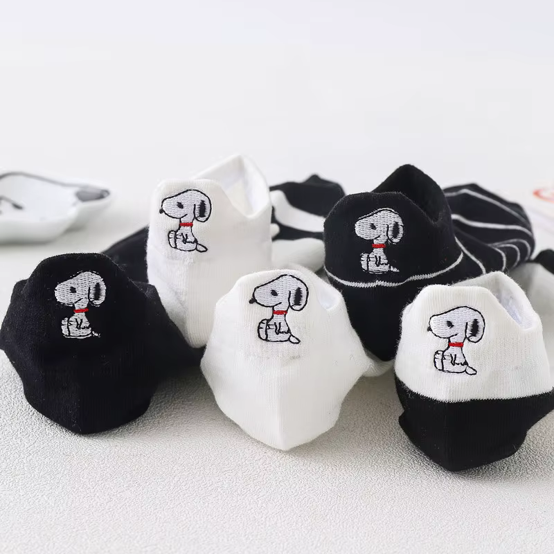5 paires de chaussettes mignonnes Snoopy pour femme, en pur coton, style fin d'été, chaussettes de d