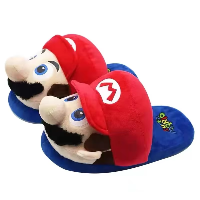 Pantoufles d'hiver antidérapantes en coton, taille unique, motif Mario et Luigi, pour la maison, pan