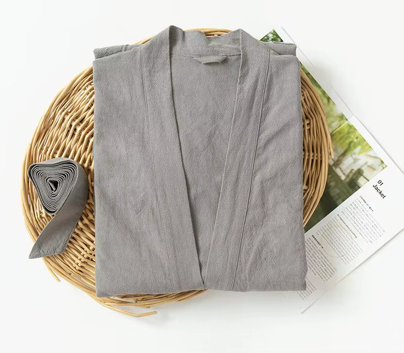 Peignoir Kimono en Coton et Lin 2026 Nouveauté Ample Unisexe Robe de Chambre Vêtement de Nuit Uni Ro