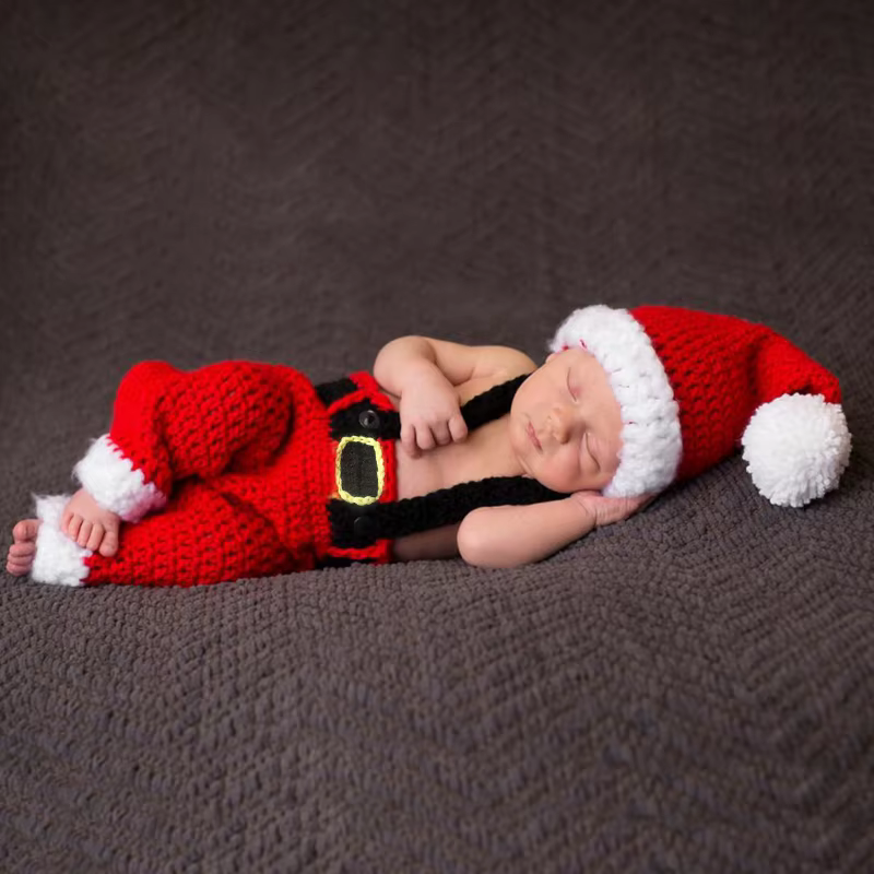 Vêtements tricotés accessoires photographie noël pour bébé, tenues père noël, et blanc, pantalon
