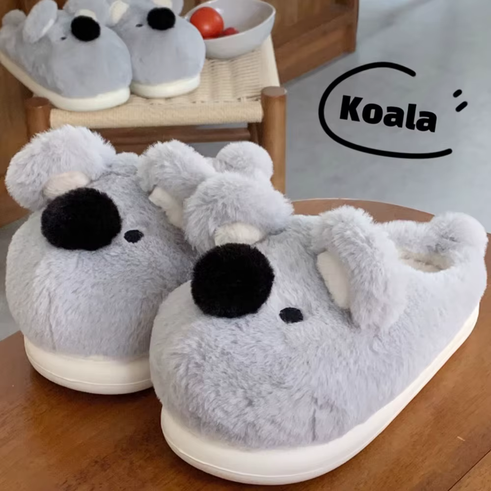 Femmes hiver nouveau design koala tridimensionnel pantoufles décontracté talon souple plate-forme fo