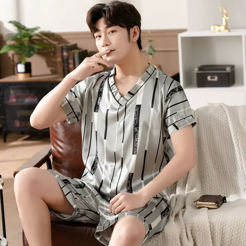 Pyjama à manches courtes pour hommes, vêtements d'intérieur pour étudiants, ensemble de 2 pièces, fa