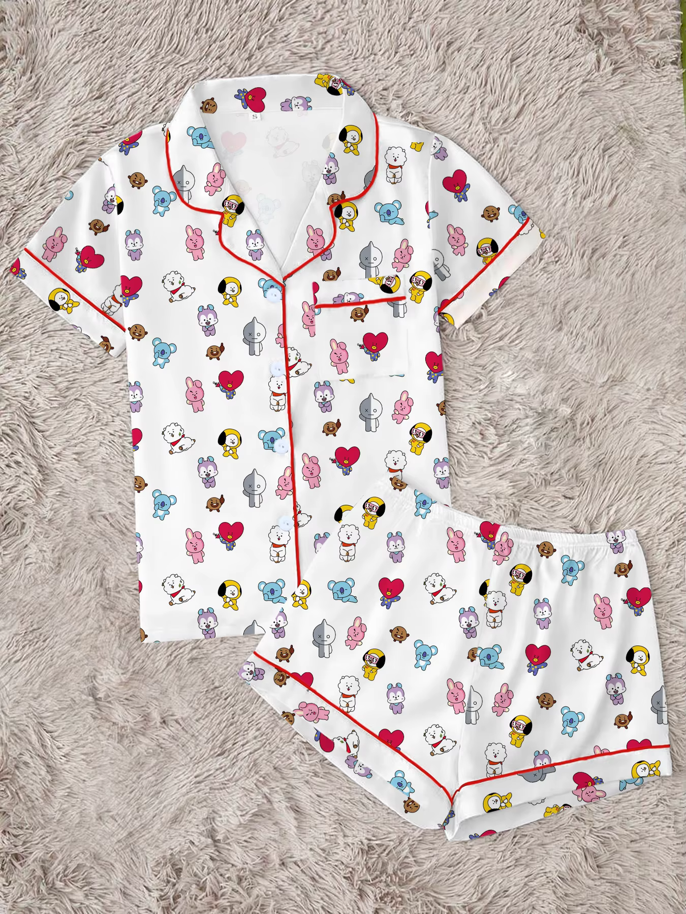 LINE FRIENDS bt21 KPOP – pyjama multicolore pour femmes, vêtements de maison imprimés en soie de lai