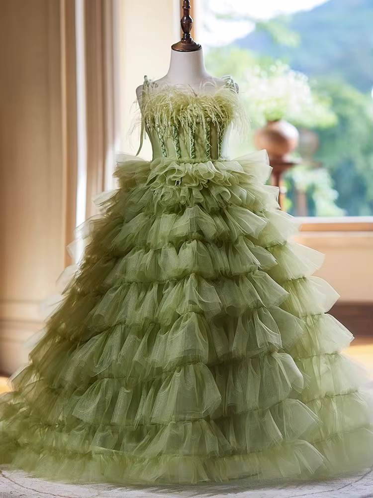 Robe de princesse verte pour filles, tenue de concours de Piano pour enfants, tenue de Recital, spec