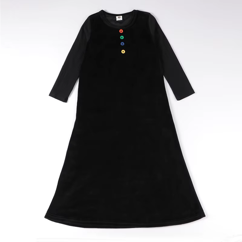 Chemise de nuit longue en velours pour filles, bleu et rose, côtelé, noir, vêtements maxi, robes déc