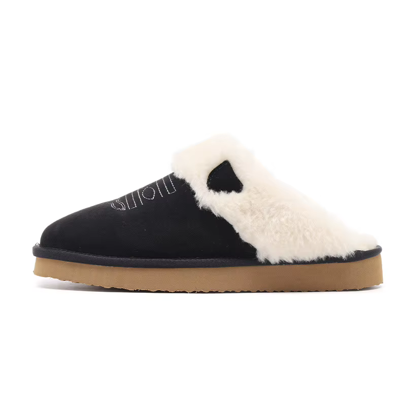 Mules en peluche pour hommes, pantoufles de luxe brodées, chaussures plates décontractées, sandales 