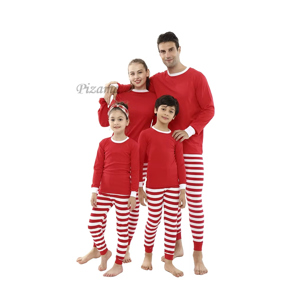 Pyjama de Noël à rayures rouges et blanches pour la famille, vêtements de nuit de Noël, vêtements d'