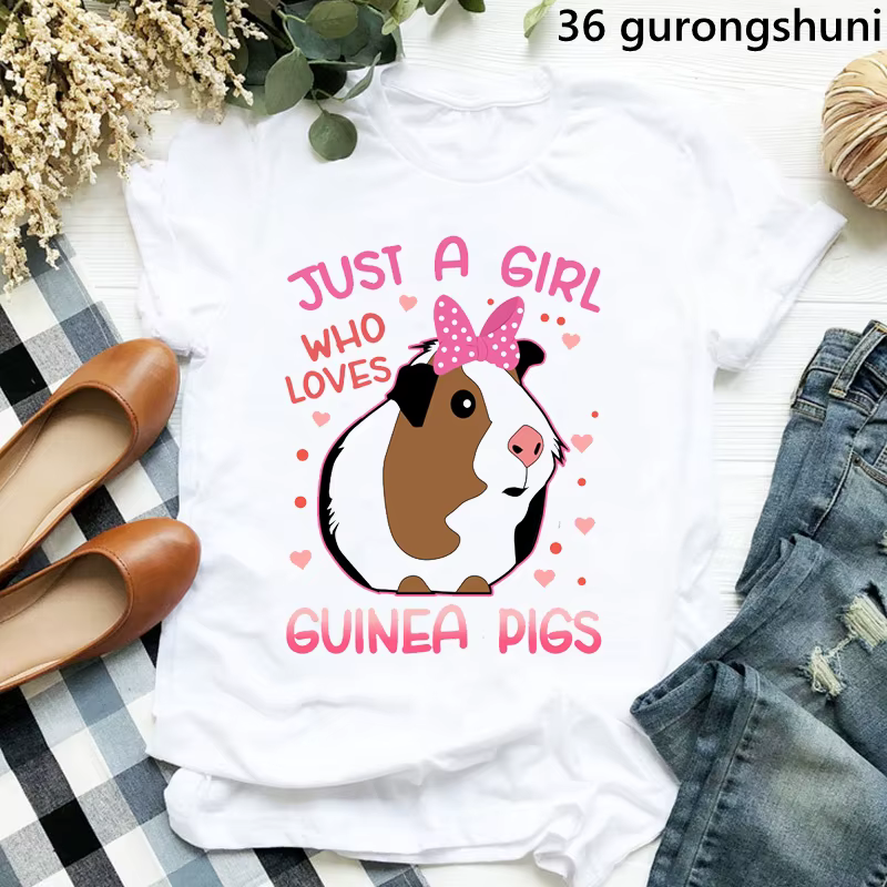 Juste une fille qui aime les cochons d'inde impression graphique t-shirts filles rose noeud papillon