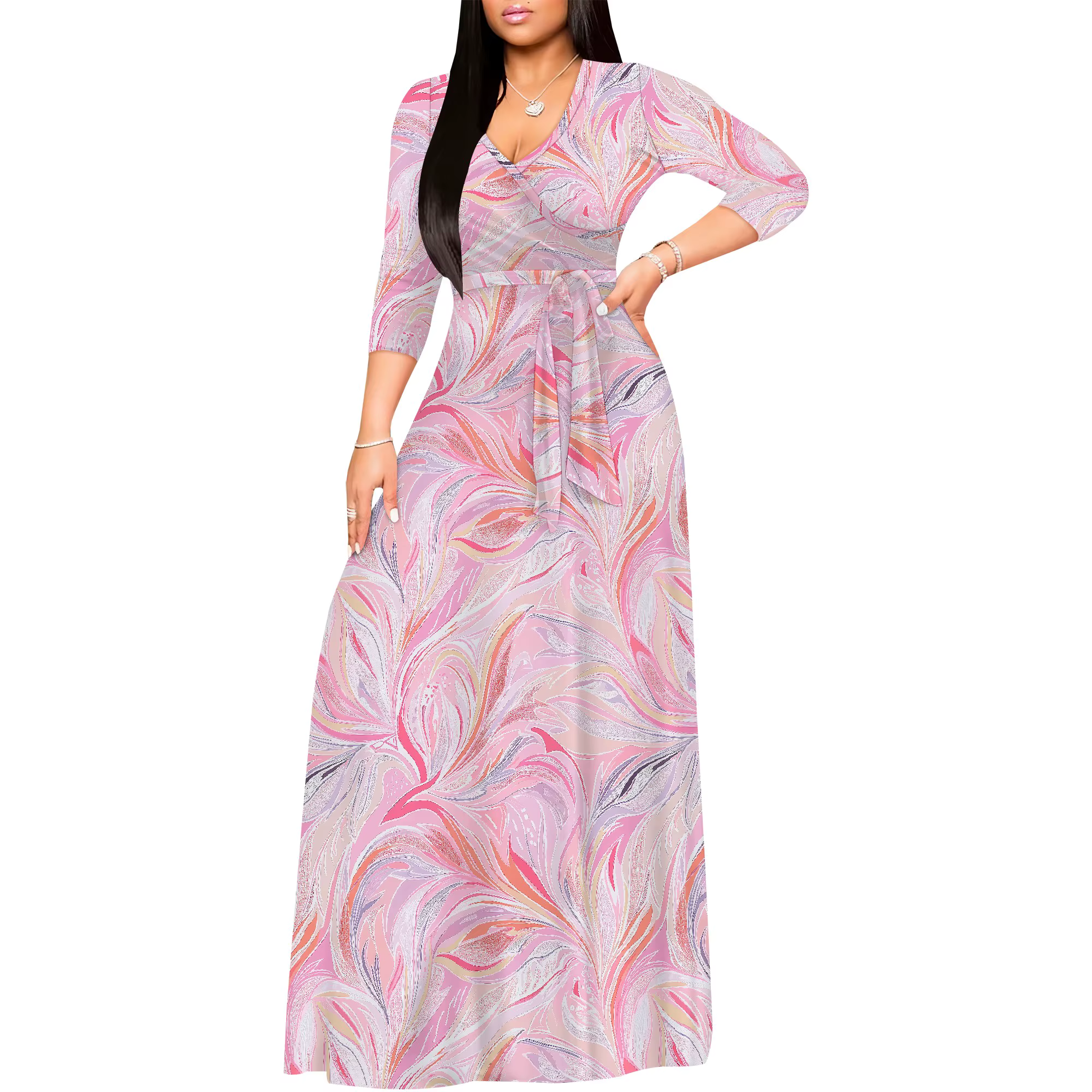 Robes longues grande taille pour femmes, manches 3/4, robe longue pour la saint-valentin, robe trapè
