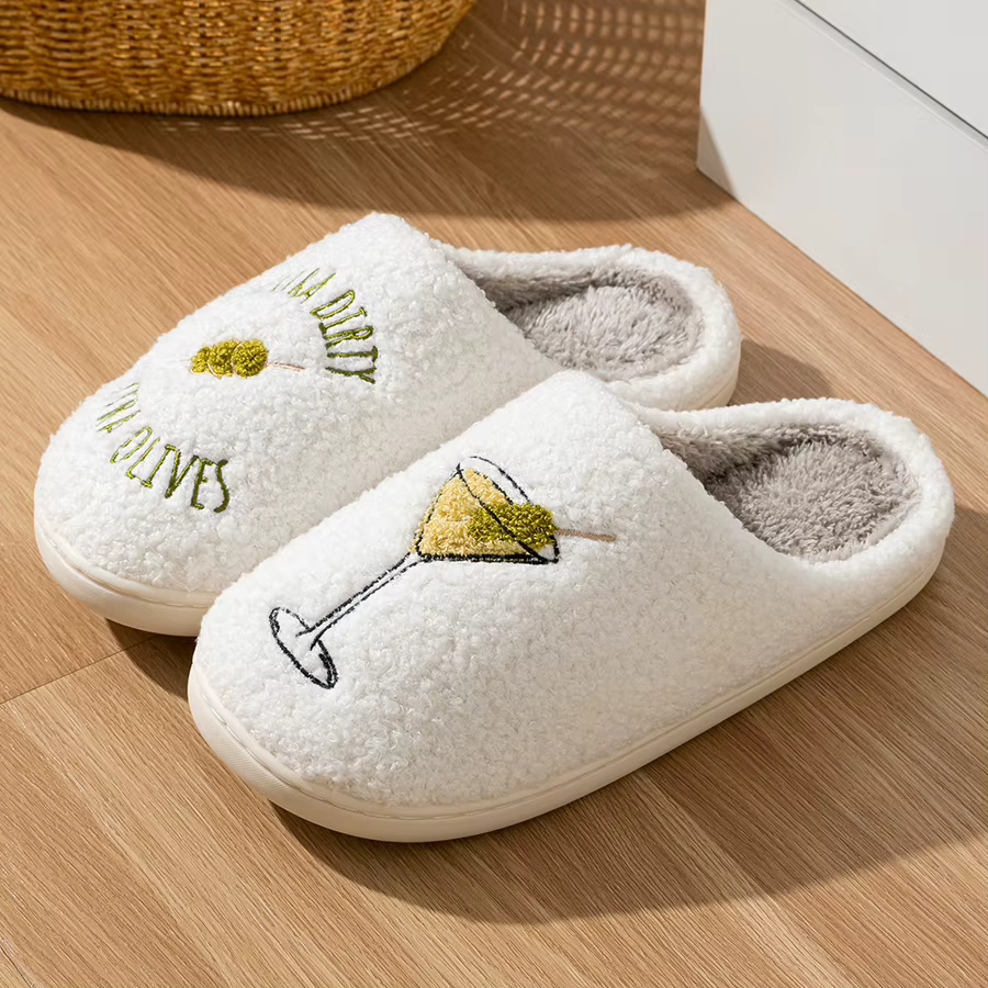 Pantoufles d'intérieur floues pour hommes, Martini sale, cadeau pour maman et fille, chaussures de c