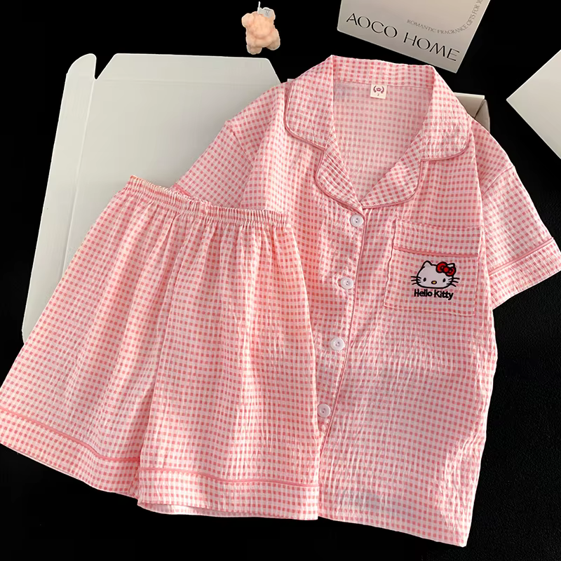 Pyjama pour femme HELLO KITTY, ensemble cardigan en coton nuage d'été à manches courtes