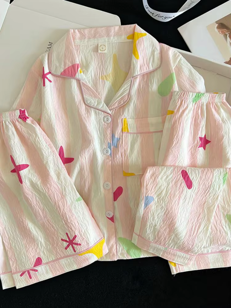 Ensemble pyjama d'été, haut à manches courtes et short et pantalon assortis, vêtements de maison con